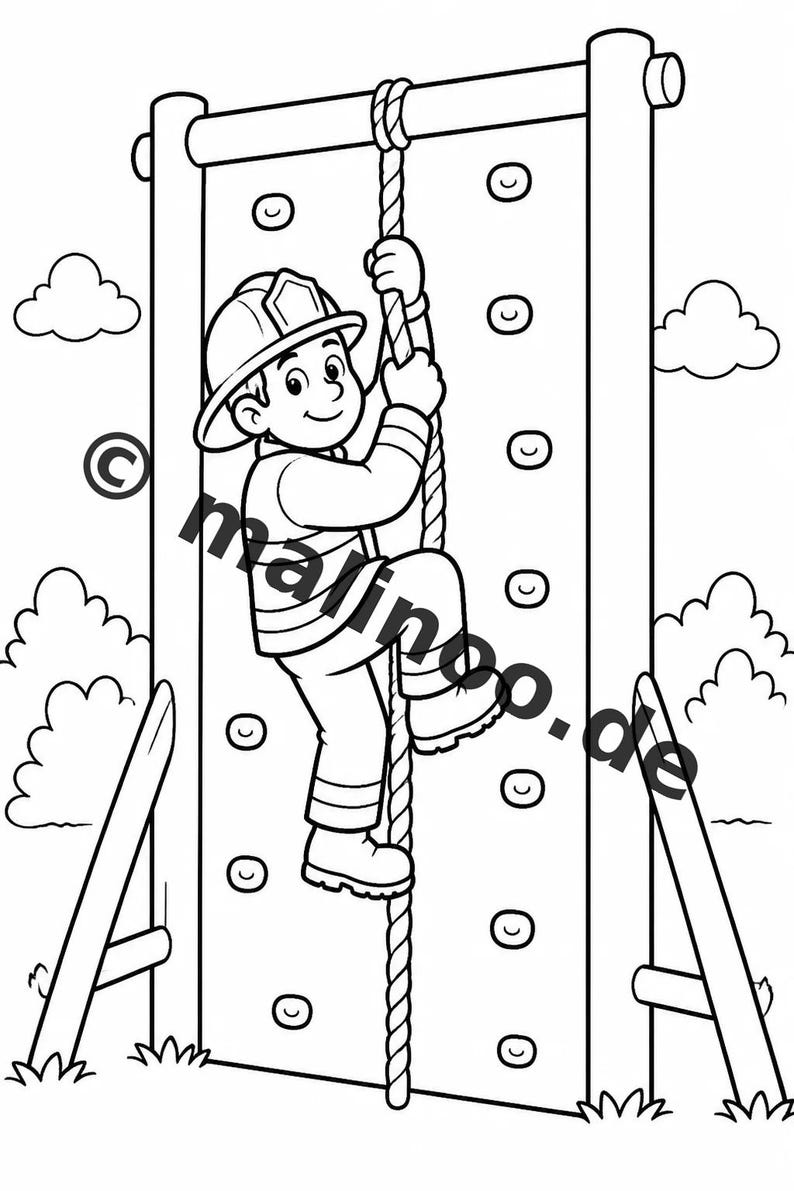 Livro de colorir infantil em estilo de quadrinhos sobre bombeiros – 100 páginas para colorir – Impresso + Folhas soltas E1/B1 (DIN A4) – Presente, atividade, calendário do Advento imagem 8