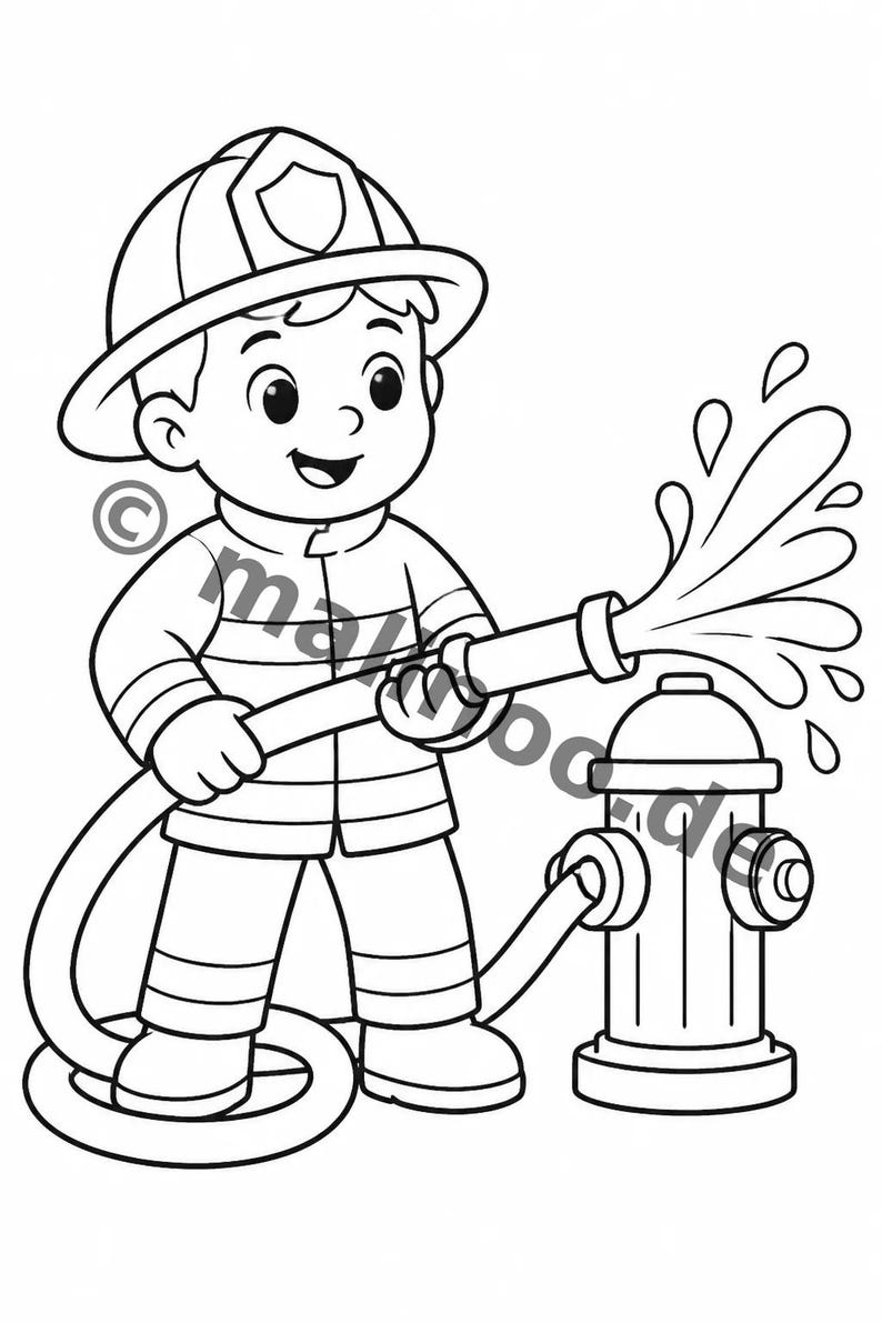 Feuerwehr Comic-Style Malbuch zum Ausmalen für Kinder – ruhige Beschäftigung für Regentage zu Hause – 50 Ausmalbilder (DIN-A4) E2/B1-2 afbeelding 4