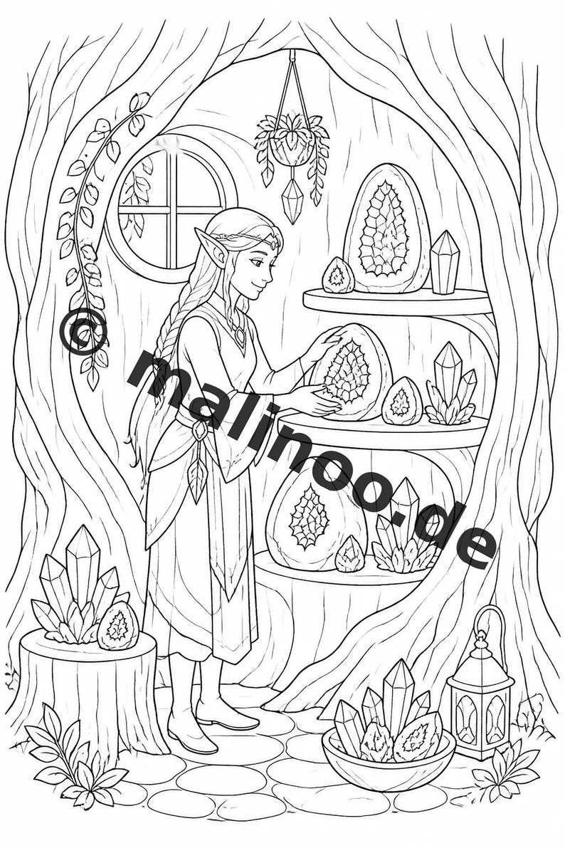 Children's table for weddings, baptisms and communions: Elf coloring book as a PDF with 100 coloring pages E2 image 4