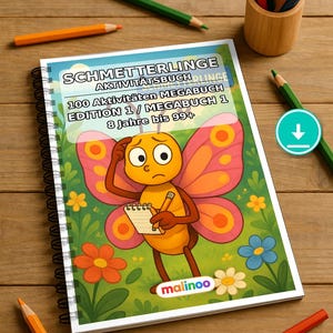 Schmetterlinge Aktivitätsbuch PDF Download digital – 100 Rätsel- und Aktivitätsseiten für Kinder – MEGABUCH 01 Edition 1 (DIN-A4) Bild 1
