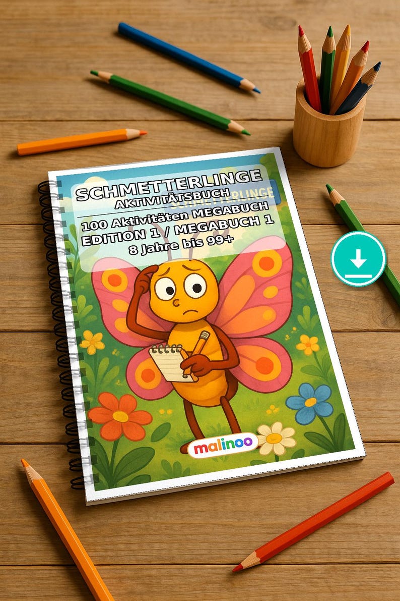Schmetterlinge Aktivitätsbuch PDF Download digital – 100 Rätsel- und Aktivitätsseiten für Kinder – MEGABUCH 01 Edition 1 (DIN-A4) Bild 1