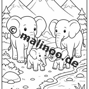 Elefanten Malbuch Kinder – 50 Ausmalbilder – PDF Download E1/B1 (DIN-A4) – Geschenk, Reisebeschäftigung, Geburtstag, Beschäftigung Bild 8