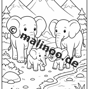 Elephant Coloring Book for Children – 100 Coloring Pages – PDF Download E1/B1 (DIN-A4) – Gift, Activity, Advent Calendar, Birthday image 8