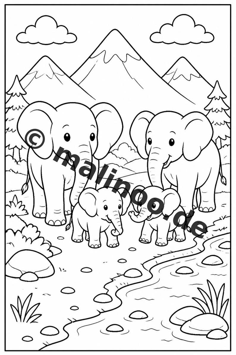 Elephant Coloring Book for Children – 100 Coloring Pages – PDF Download E1/B1 (DIN-A4) – Gift, Activity, Advent Calendar, Birthday image 8