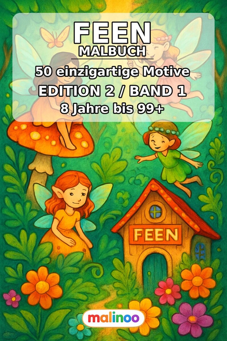 Fairy Coloring Book for Children – 50 Coloring Pages – PDF Download E1/B1 (DIN-A4) – Gift, Travel Activity, Birthday, Activity image 2