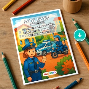 Police coloring book as a PDF for children – an activity to beat boredom on rainy days – 20 coloring pages E5/B4 image 1