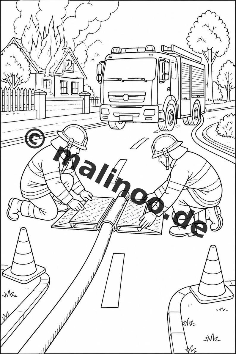Firefighter Coloring Book PDF Download Digital – 100 Coloring Pages for Children – MEGA BOOK 03 Edition 1 (DIN A4) image 14