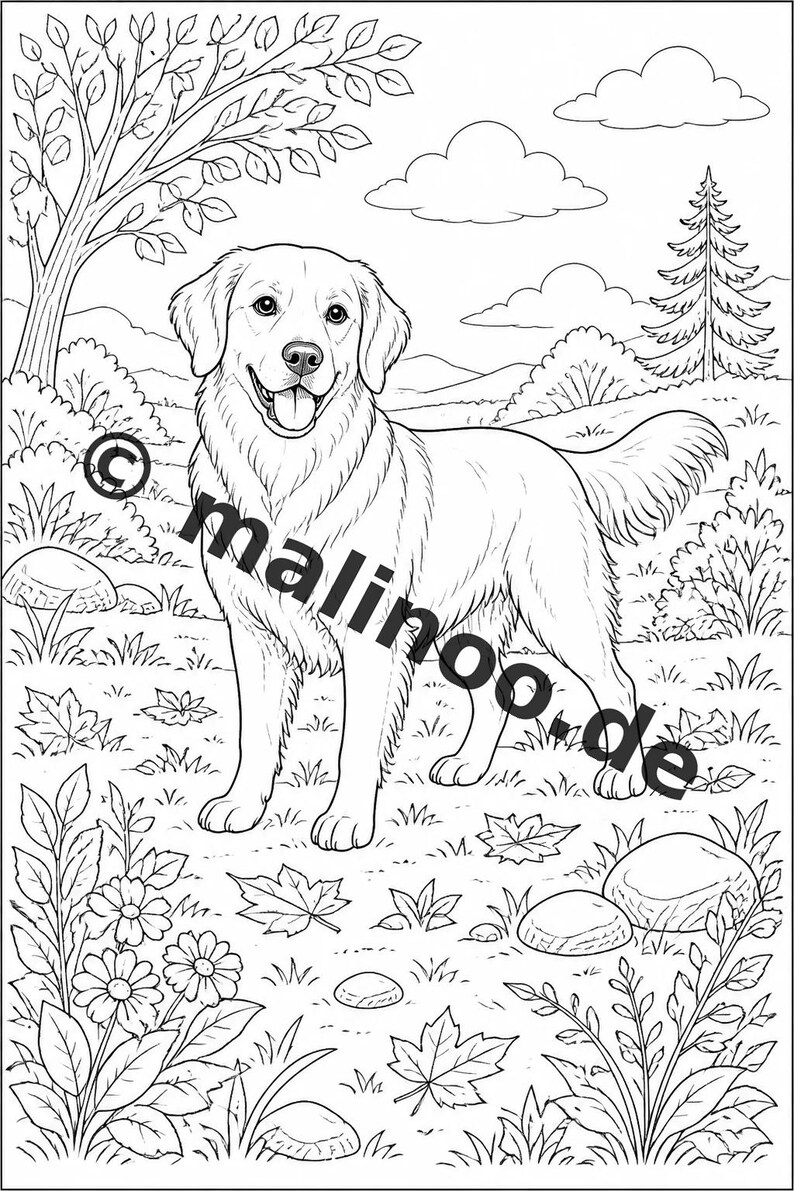 Hunde Malbuch Kinder – 100 Ausmalbilder – PDF Download E1/B1 (DIN-A4) – Geschenk, Beschäftigung, Adventskalender, Geburtstag Bild 3
