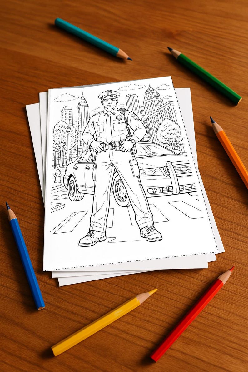 Libro para colorear de policías para niños: un descanso creativo sin pantallas – 20 páginas para colorear (DIN A5) E1/B1-5 imagen 6