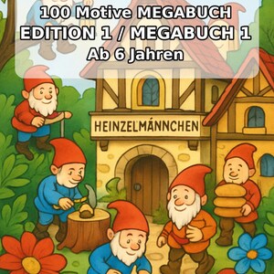 Heinzelmännchen Malbuch Kinder – 100 Ausmalbilder – PDF Download E1/B1 (DIN-A4) – Geschenk, Beschäftigung, Adventskalender, Geburtstag Bild 2