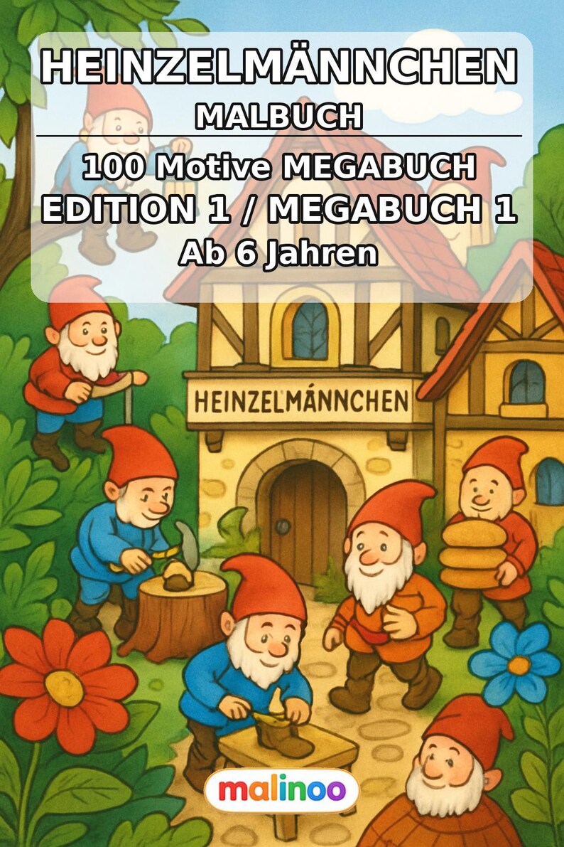 Heinzelmännchen Malbuch Kinder – 100 Ausmalbilder – PDF Download E1/B1 (DIN-A4) – Geschenk, Beschäftigung, Adventskalender, Geburtstag Bild 2
