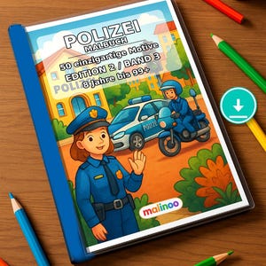 Livre de coloriage Police pour enfants – 50 pages à colorier – Téléchargement PDF E1/B3 (DIN-A4) – Cadeau, activité de voyage, anniversaire, loisirs image 1