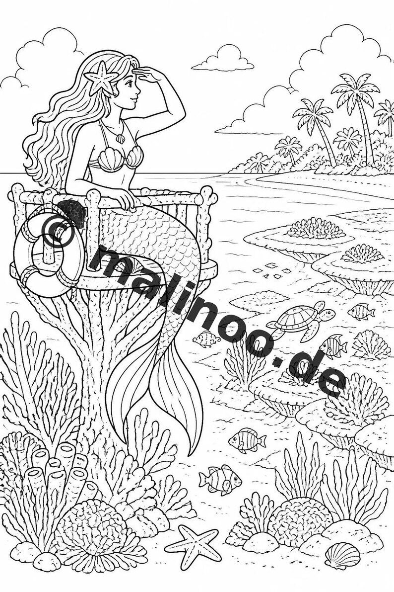 Libro para colorear de sirenas para niños – 100 páginas para colorear – Descarga en PDF E1/B4 (DIN-A4) – Regalo, actividad, calendario de adviento, cumpleaños imagen 9
