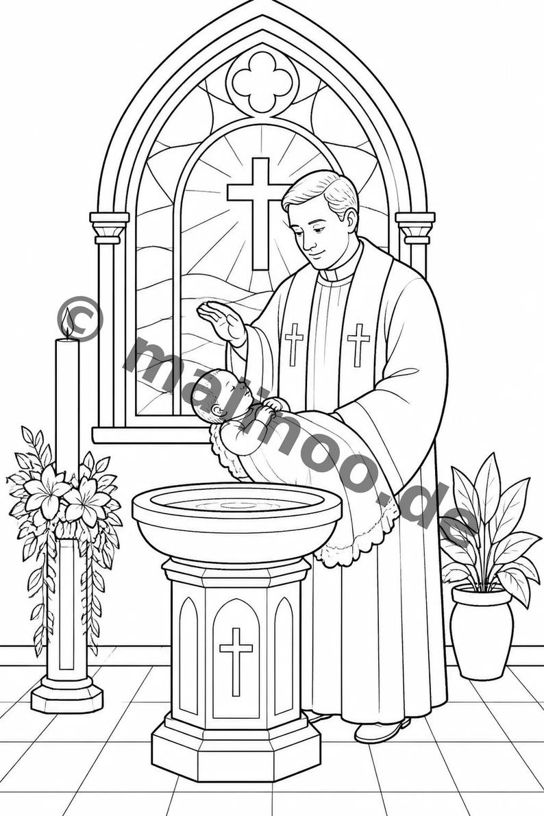 Baptism coloring pages for ages 6 and up – 20 pictures to color – travel activity for car, train and plane (PDF) E1/B3 image 5