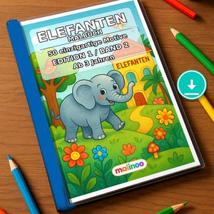 Elephant coloring book to print for children – promotes fine motor skills and concentration – 50 coloring pages (PDF) E2/B1 image 1