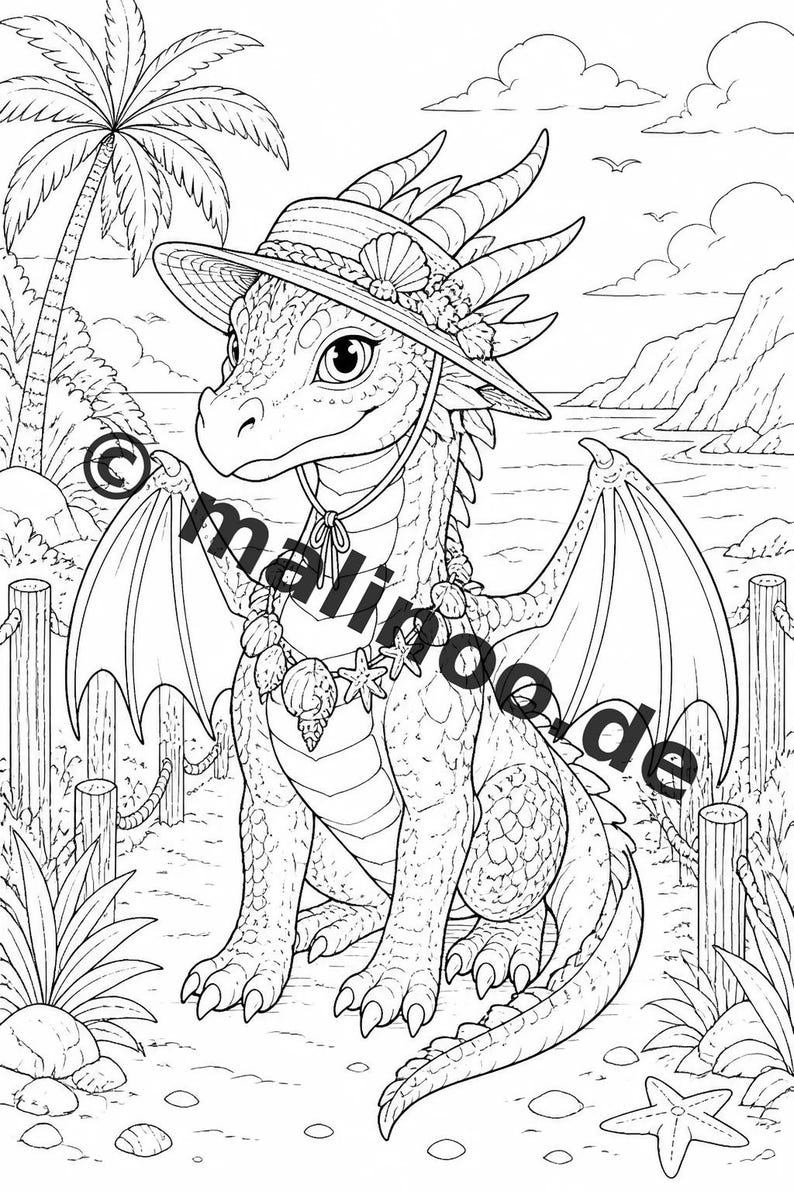 Drachen Malbuch Kinder – 100 Ausmalbilder – PDF Download E1/B1 (DIN-A4) – Geschenk, Beschäftigung, Adventskalender, Geburtstag Bild 10