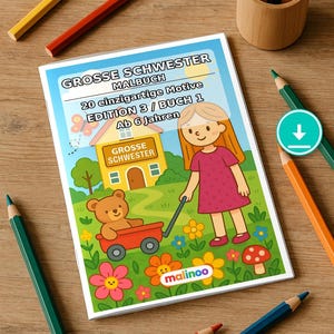 Große Schwester Malvorlagen für Kinder – fördert Feinmotorik und Konzentration – 20 Ausmalbilder (PDF) E1/B3 Bild 1
