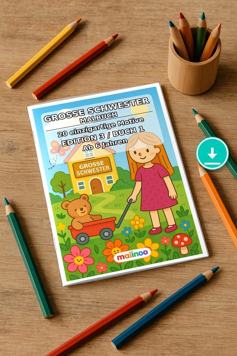 Große Schwester Malvorlagen für Kinder – fördert Feinmotorik und Konzentration – 20 Ausmalbilder (PDF) E1/B3 Bild 1