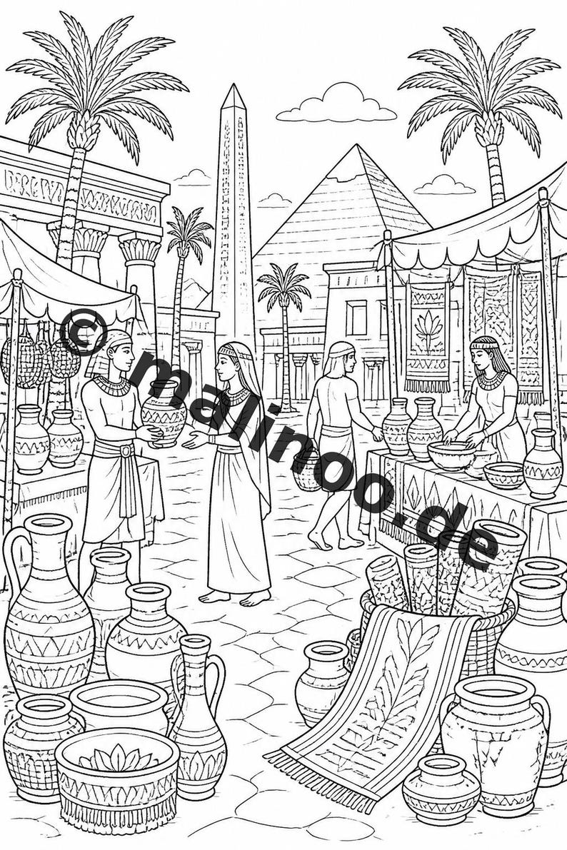 Ägypten Malbuch Kinder – 100 Ausmalbilder – PDF Download E1/B4 (DIN-A4) – Geschenk, Beschäftigung, Adventskalender, Geburtstag Bild 5