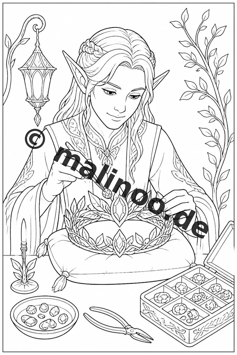 Children's table for weddings, baptisms and communions: Elf coloring book as a PDF with 100 coloring pages E2 image 8