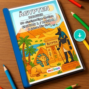 Egypt Coloring Book for Kids – 50 Coloring Pages – PDF Download E1/B4 (DIN-A4) – Gift, Travel Activity, Birthday, Activity image 1