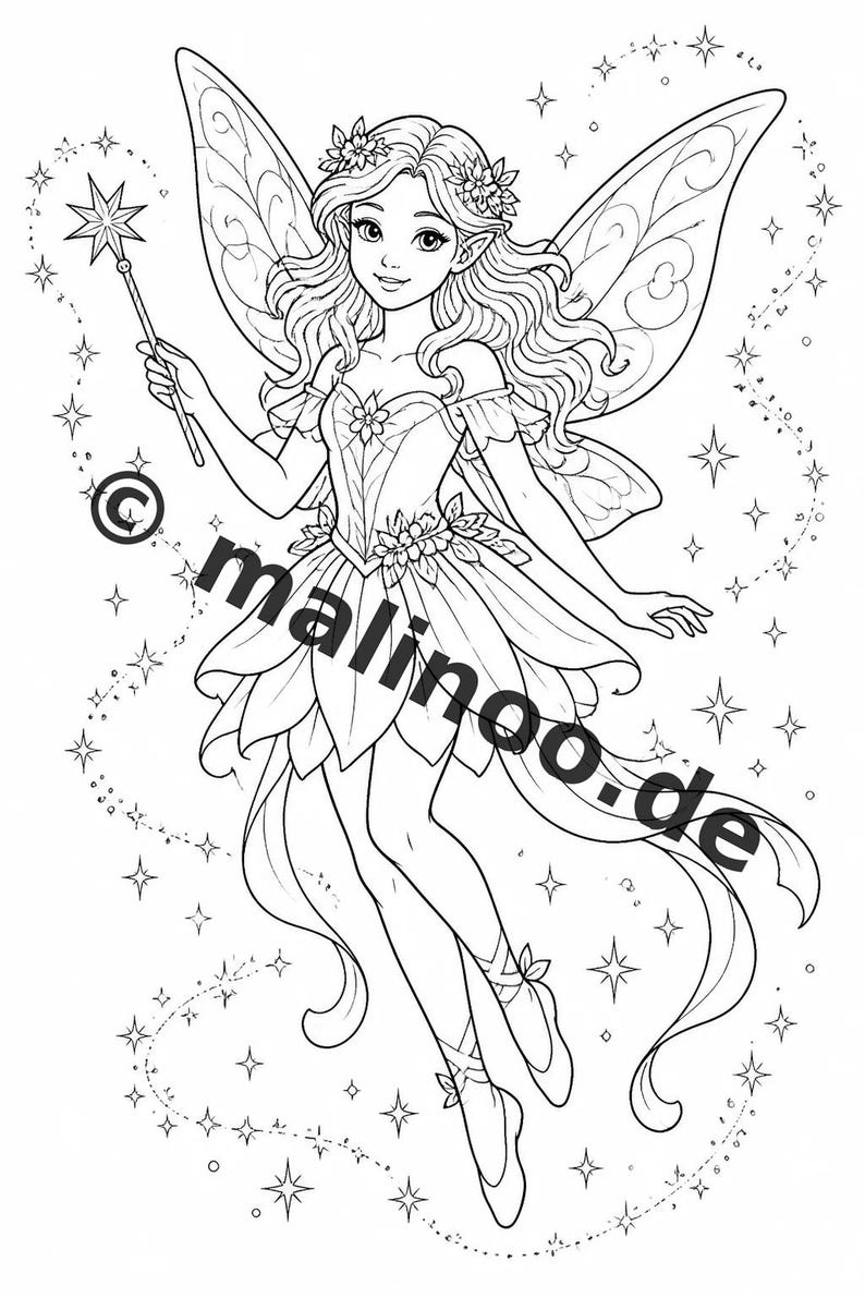 Fairy coloring book to print for ages 8 and up – 100 pictures to color – creative without a phone or tablet (PDF) E2 image 5