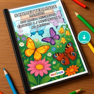 Schmetterlinge Malbuch Kinder – 100 Ausmalbilder – PDF Download E1/B1 (DIN-A4) – Geschenk, Beschäftigung, Adventskalender, Geburtstag Bild 1