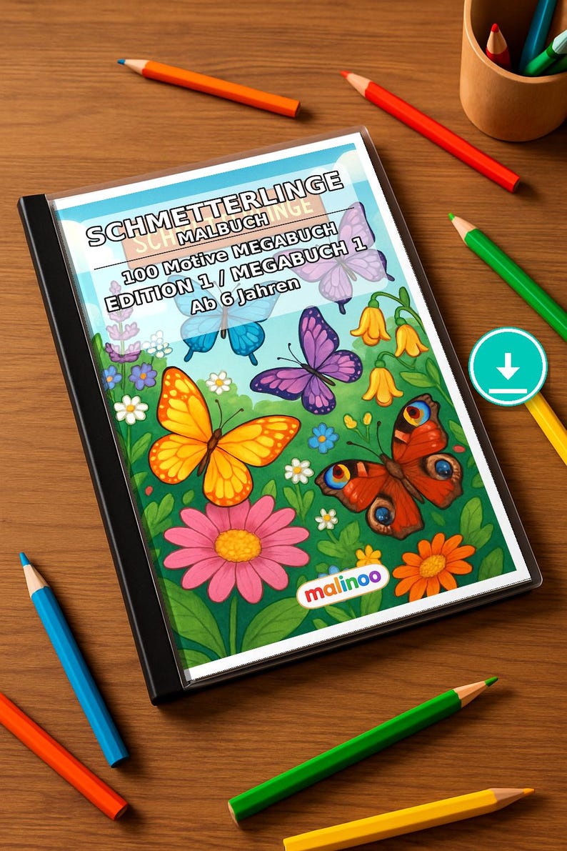 Schmetterlinge Malbuch Kinder – 100 Ausmalbilder – PDF Download E1/B1 (DIN-A4) – Geschenk, Beschäftigung, Adventskalender, Geburtstag Bild 1