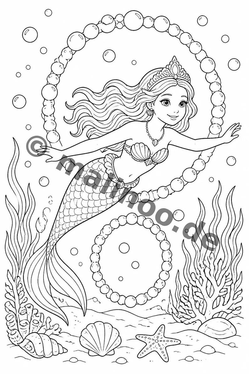 Gift idea for grandchildren and godchildren: Mermaid coloring book with 100 coloring pages (DIN A4) E6 image 16