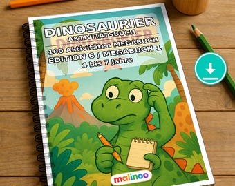 Libro de actividades de dinosaurios para niños: 100 páginas de rompecabezas y actividades - Descarga en PDF E1/B1 (DIN-A4) - Regalo, Actividad