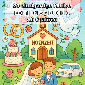 Livre de coloriage créatif sur le thème du mariage pour enfants – Idée cadeau pour petits-enfants et filleuls – 20 pages à colorier (PDF) E1/B5 image 2