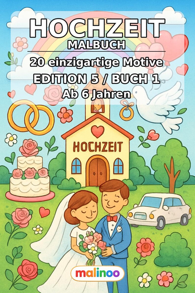 Livre de coloriage créatif sur le thème du mariage pour enfants – Idée cadeau pour petits-enfants et filleuls – 20 pages à colorier (PDF) E1/B5 image 2