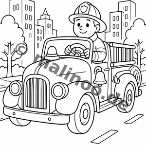Feuerwehr Comic-Style Malbuch zum Ausmalen für Kinder – ruhige Beschäftigung für Regentage zu Hause – 50 Ausmalbilder (DIN-A4) E2/B1-2 afbeelding 6