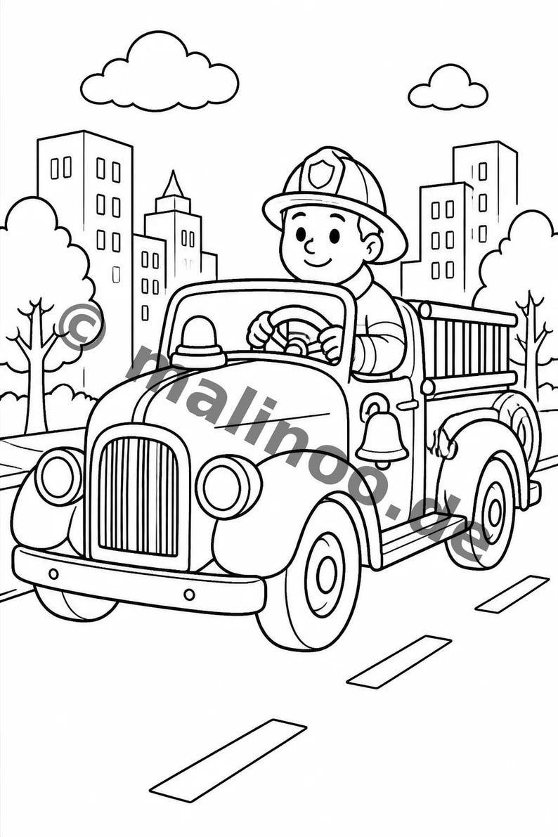 Feuerwehr Comic-Style Malbuch zum Ausmalen für Kinder – ruhige Beschäftigung für Regentage zu Hause – 50 Ausmalbilder (DIN-A4) E2/B1-2 afbeelding 6