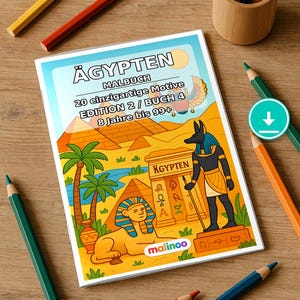Egypte Kleurboek voor Kinderen – 20 Kleurplaten – PDF Download E1/B4 (DIN-A4) – Feestartikel, Cadeau, Kinderverjaardagsfeest, Feestbeestje afbeelding 1