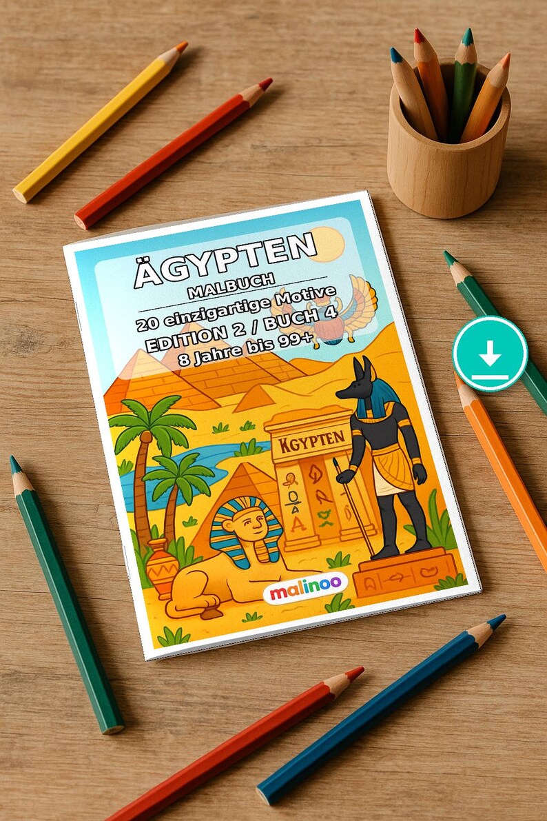 Egypte Kleurboek voor Kinderen – 20 Kleurplaten – PDF Download E1/B4 (DIN-A4) – Feestartikel, Cadeau, Kinderverjaardagsfeest, Feestbeestje afbeelding 1