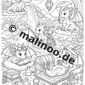 Drachen Malbuch Kinder – 100 Ausmalbilder – PDF Download E1/B1 (DIN-A4) – Geschenk, Beschäftigung, Adventskalender, Geburtstag Bild 4