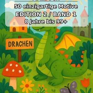 Libro da colorare di draghi per bambini – 50 pagine da colorare – Download PDF E1/B1 (DIN-A4) – Regalo, Attività da viaggio, Compleanno, Attività immagine 2