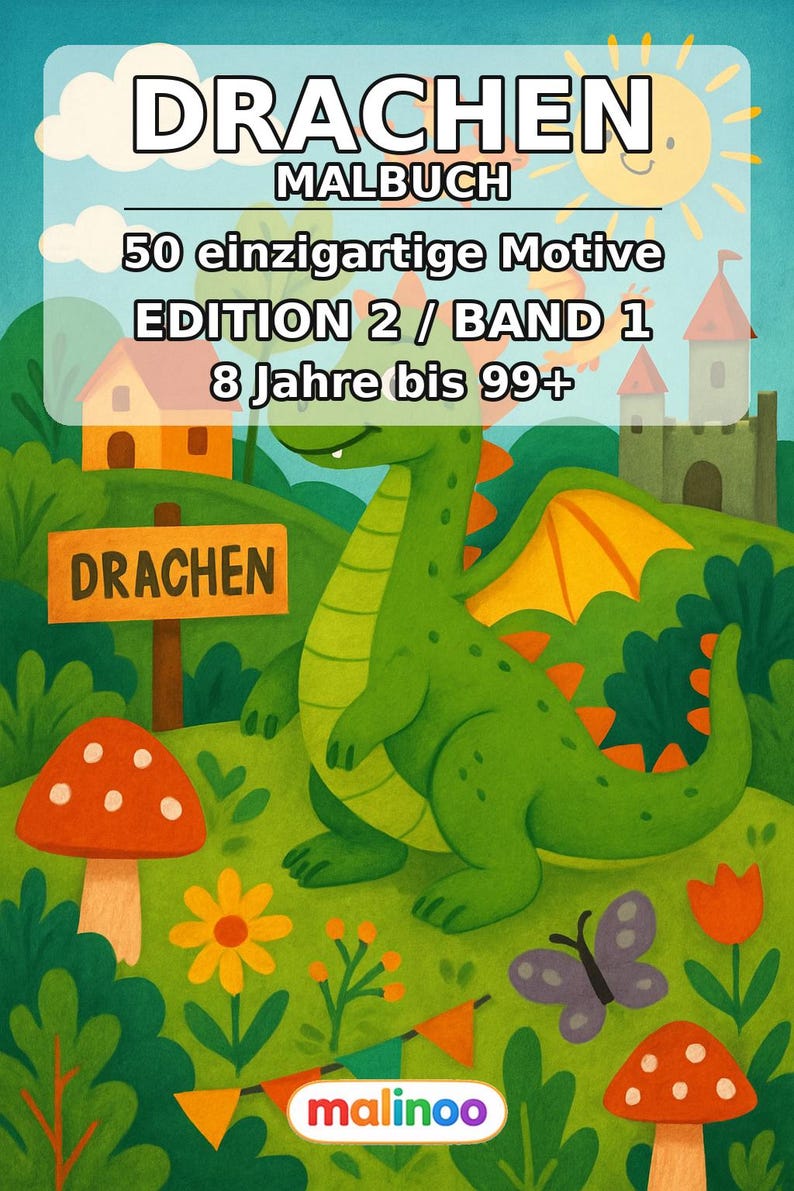 Libro da colorare di draghi per bambini – 50 pagine da colorare – Download PDF E1/B1 (DIN-A4) – Regalo, Attività da viaggio, Compleanno, Attività immagine 2