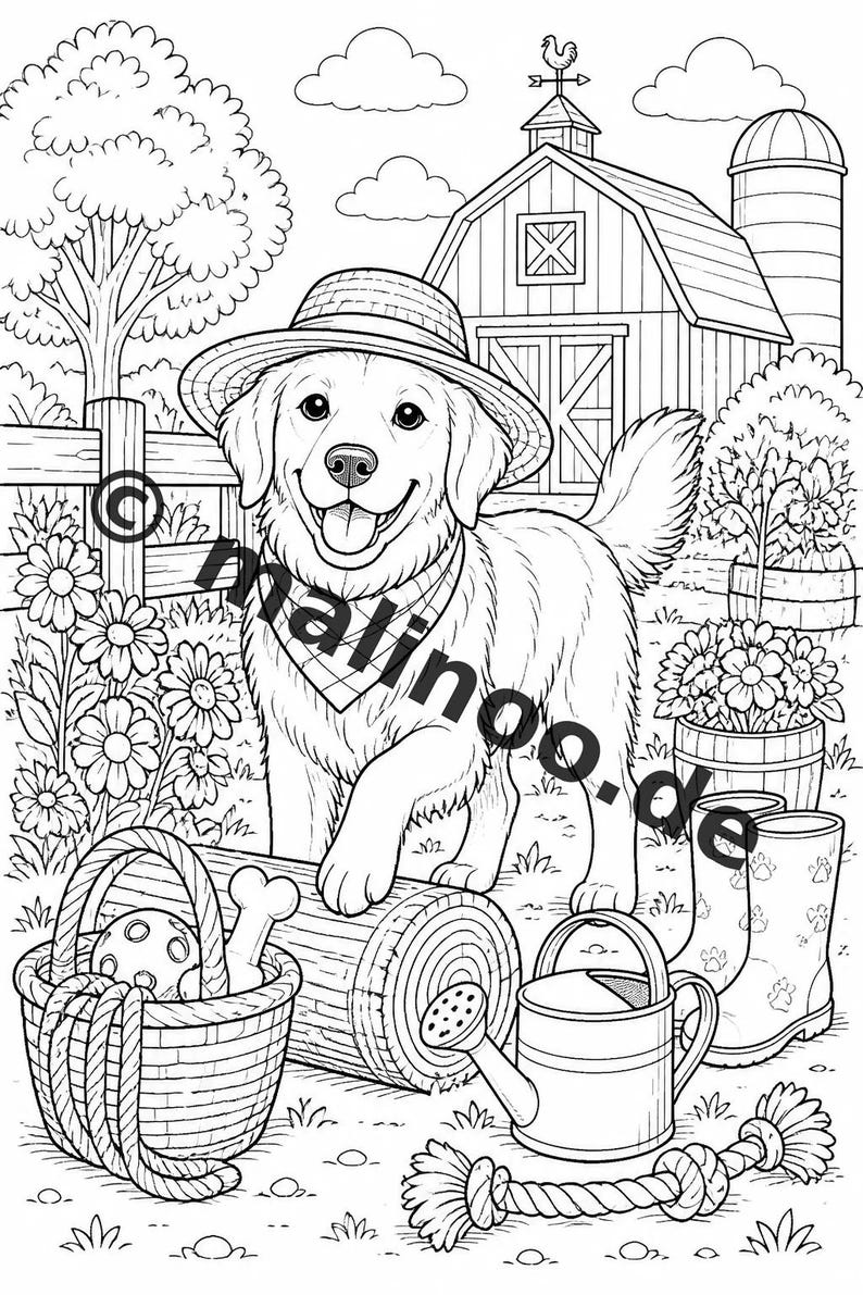 Hunde Malbuch Kinder – 100 Ausmalbilder – PDF Download E1/B1 (DIN-A4) – Geschenk, Beschäftigung, Adventskalender, Geburtstag Bild 9
