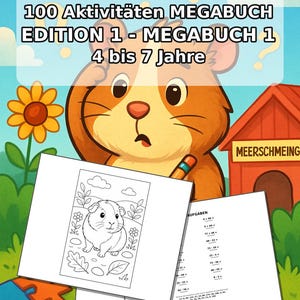 Activiteitenboek met cavia's voor kinderen – 100 puzzel- en activiteitenpagina's – Gedrukt + losse pagina's E1/B1 (DIN A4) – Cadeau, Activiteitenboek afbeelding 2