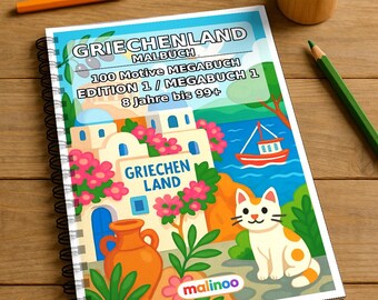 Griechenland Malbuch gedruckt und gebunden – 100 Ausmalbilder für Kinder – MEGABUCH 01 Edition 1 – Einseitig bedruckt (DIN-A4)