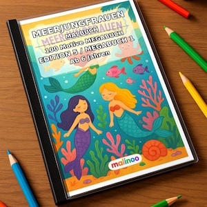 100 Motive Meerjungfrauen zum Ausmalen ab 6 Jahren – kleines Ostergeschenk für Kinder – Malbuch zum Ausmalen (DIN-A4) E5 Bild 1