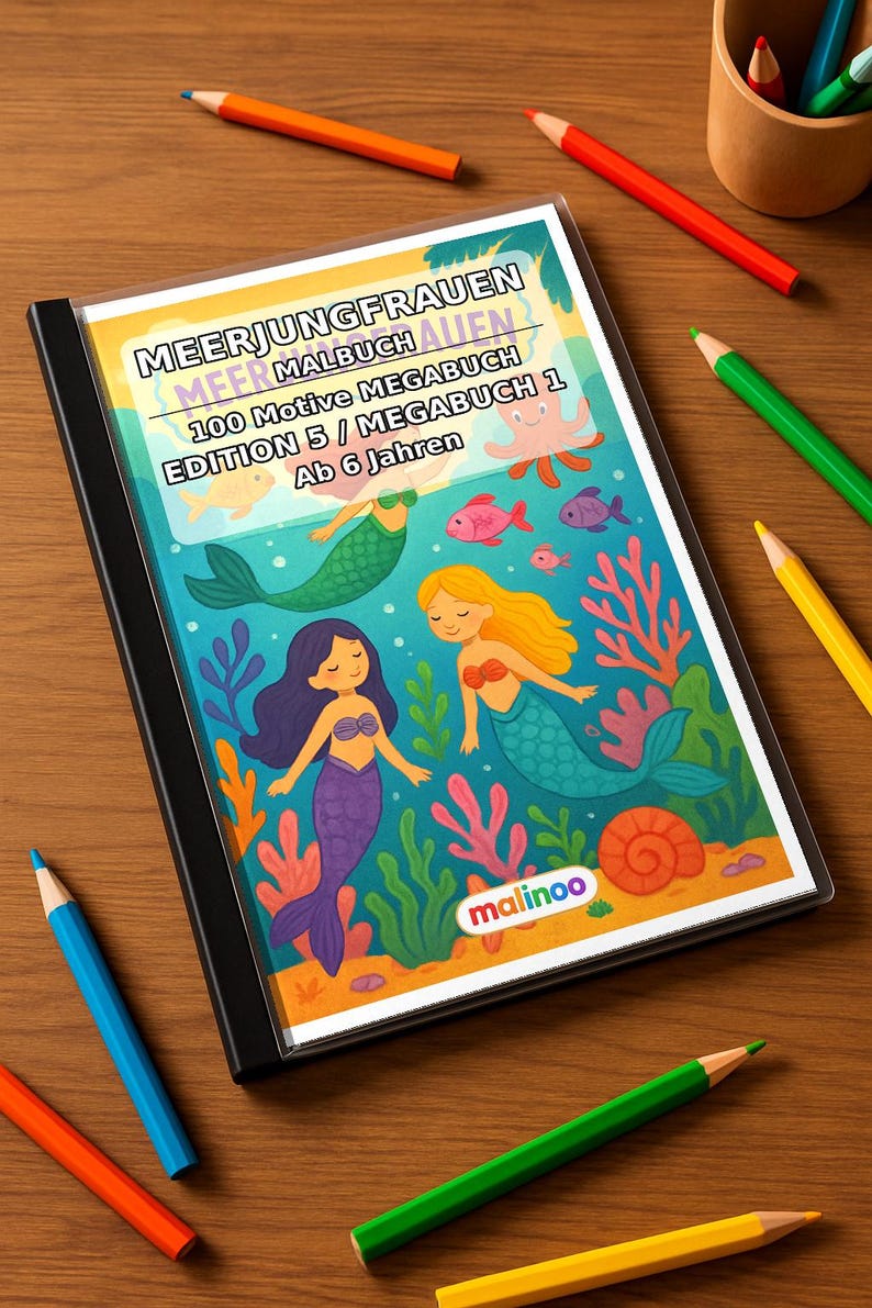 100 Motive Meerjungfrauen zum Ausmalen ab 6 Jahren – kleines Ostergeschenk für Kinder – Malbuch zum Ausmalen (DIN-A4) E5 Bild 1