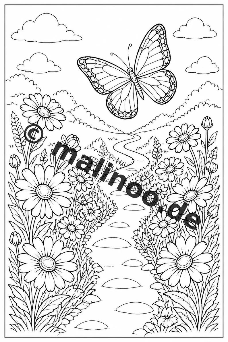 Schmetterlinge Malbuch Kinder – 100 Ausmalbilder – PDF Download E1/B1 (DIN-A4) – Geschenk, Beschäftigung, Adventskalender, Geburtstag Bild 10