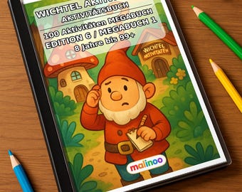 Gnomes Activity Aktivitätsbuch Kinder – 100 Rätsel- und Aktivitätsseiten – gedruckt+gebunden E1/B1, 2-seitig (DIN-A4) – Geschenk