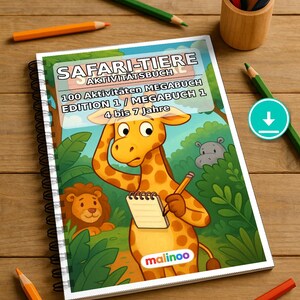 Safari Animals Activity Book for Children – 100 Puzzle and Activity Pages – PDF Download E1/B1 (DIN-A4) – Gift, Activity image 1