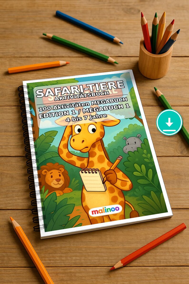 Safari Animals Activity Book for Children – 100 Puzzle and Activity Pages – PDF Download E1/B1 (DIN-A4) – Gift, Activity image 1