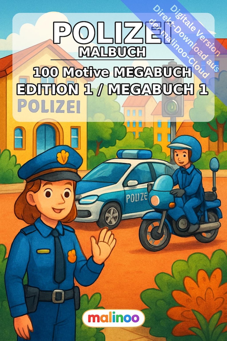 Police Coloring Book PDF Download Digital – 100 Coloring Pages for Children – MEGA BOOK 01 Edition 1 (DIN A4) image 2