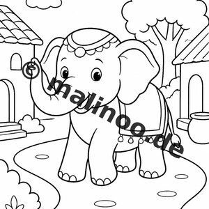 Elephant Coloring Book for Children – 100 Coloring Pages – PDF Download E1/B1 (DIN-A4) – Gift, Activity, Advent Calendar, Birthday image 5